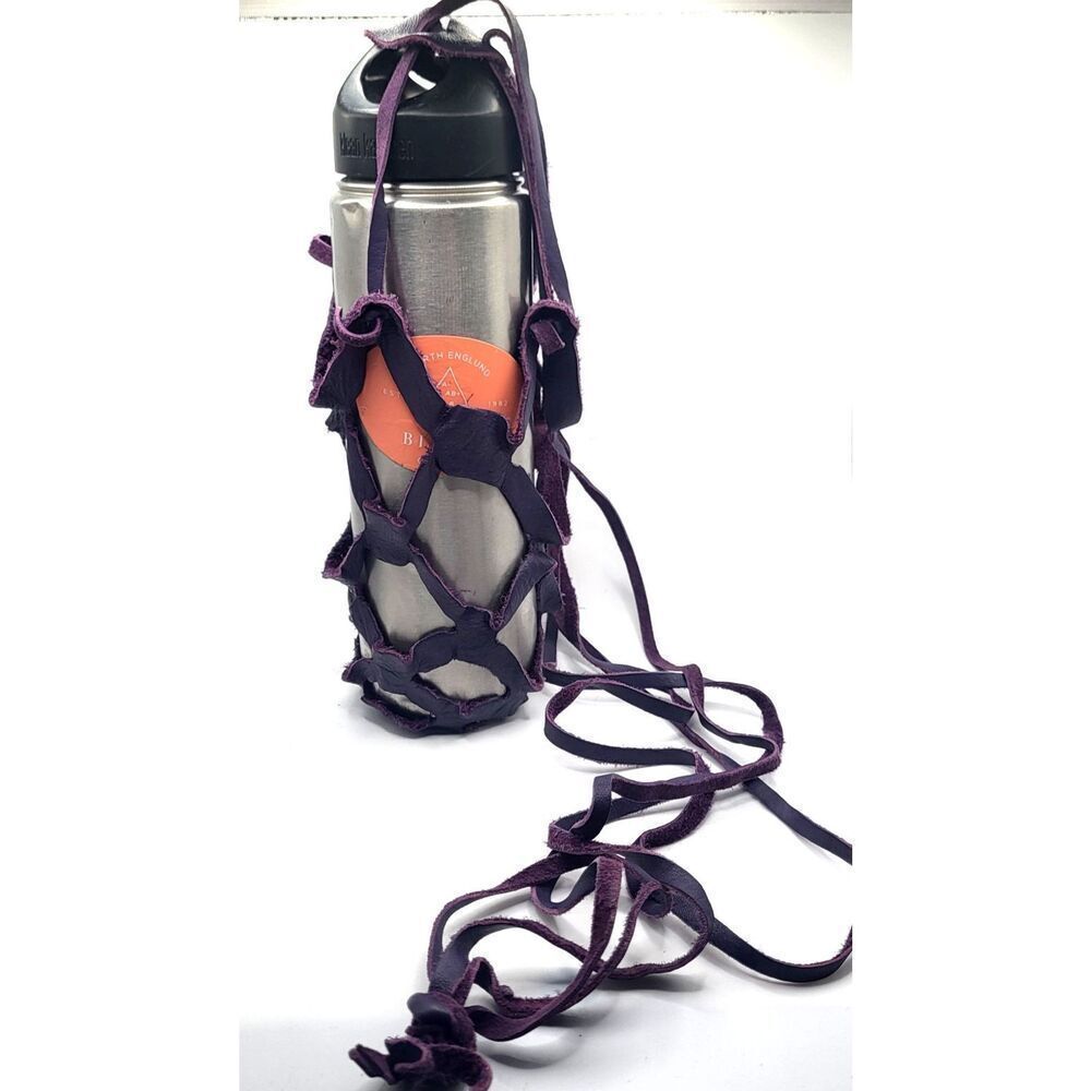 Burning Man Festival Purple Genuine Leather Water Bottle Holder Strap Adjustable